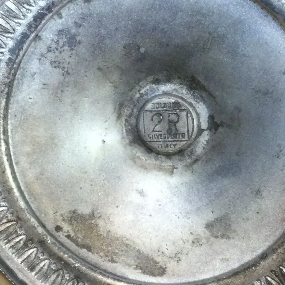 Vintage Bologna Silverplate Sugar Bowl w/ Lid Handles Italy Made Confetti Door